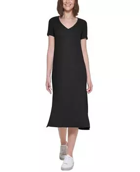 Платье миди с V-образным вырезом Calvin Klein Jeans, черный