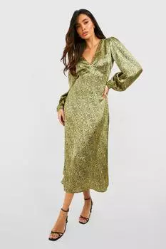 Платье миди с v-образным вырезом Boohoo, хаки