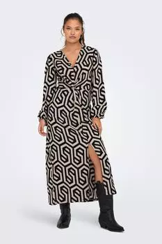 Платье миди с V-образным вырезом и абстрактным принтом Jdy, черный
