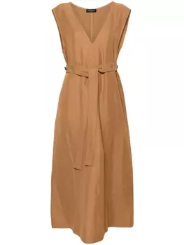 Платье миди с V-образным вырезом и поясом Fabiana Filippi, бежевый