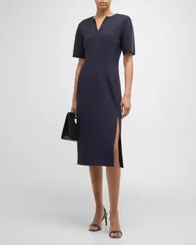 Платье миди с V-образным вырезом и отделкой цепочкой Peserico, цвет Inkwell Blue