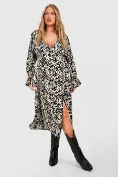 Платье миди с V-образным вырезом и принтом пейсли Plus Plus boohoo, мультиколор