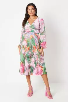 Платье миди с V-образным вырезом и складками на талии Coast, розовый