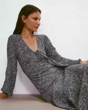 Платье миди с V-образным вырезом и длинными рукавами Easy Wear, синий