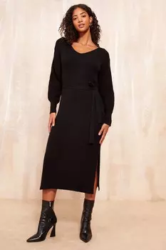 Платье миди с V образным вырезом и поясом Friends Like These, черный