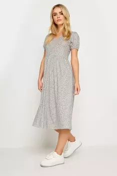 Платье миди с V-образным вырезом и цветочным принтом Pixiegirl Petite, серый