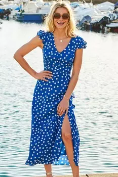 Платье миди с V образным вырезом Sosandar, синий