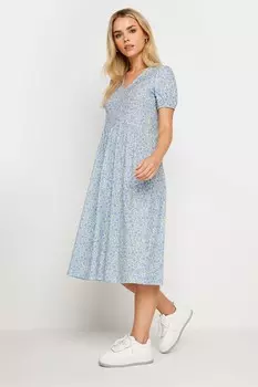 Платье миди с V-образным вырезом и цветочным принтом Pixiegirl Petite, синий