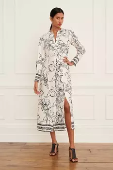 Платье миди с V-образным вырезом Next, бежевый