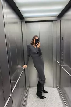 Платье миди с v-образным вырезом ZARA, серый