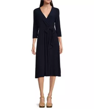 Платье миди с v-образным вырезом и рукавами 3/4 Lauren Ralph Lauren, синий