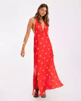 Платье миди с V-образным вырезом и бретельками The-Are, красный