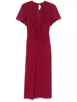 Платье миди с V-образным вырезом и сборками Victoria Beckham, красный