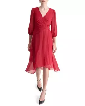 Платье миди с V-образным вырезом DKNY, цвет Rojo