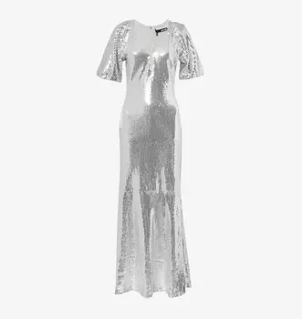Платье миди с V-образным вырезом и короткими рукавами, расшитое пайетками Rotate Birger Christensen, серебряный