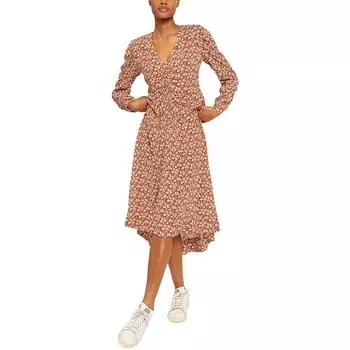 Платье миди с V-образным вырезом и цветочным принтом Haruko Womens Joie, цвет umber multi