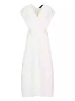 Платье миди с V-образным вырезом и складками Fabiana Filippi, белый
