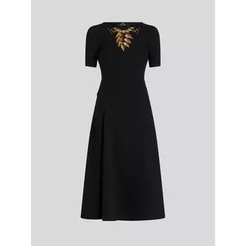ПЛАТЬЕ МИДИ С ВЫШИВКОЙ В ВИДЕ ЛИСТЬЕВ ETRO, черный