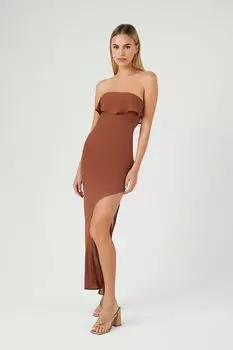 Платье миди с воланами Forever 21, коричневый