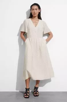 Платье миди с воланами на рукавах & Other Stories, белый