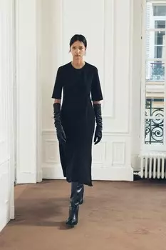 Платье миди с воланами ZARA, черный