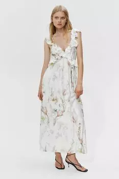 Платье миди с воланной отделкой H&M, белый