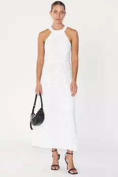 Платье миди с воротником-бретелькой украшенное бисером и пайетками Religion, белый