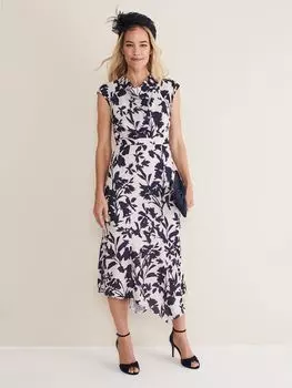 Платье миди с воротником-хомутом Phase Eight Willow, цвет латте/мульти