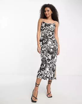 Платье миди с воротником-хомутом Pretty Lavish с монохромным цветочным принтом