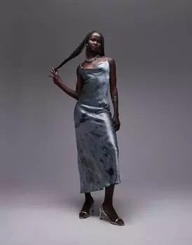 Платье миди с воротником-хомутом Topshop с минеральным принтом