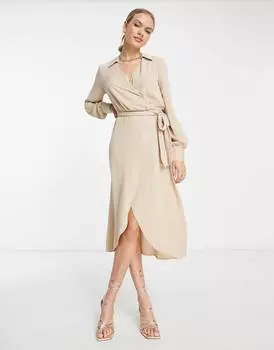 Платье миди с воротником и завязкой на камне ASOS DESIGN