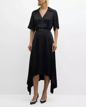 Платье-миди с воротником, короткими рукавами и поясом Voyou Givenchy, цвет Black