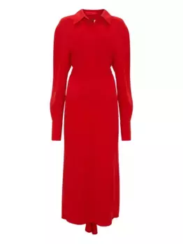 Платье миди с воротником поло и длинными рукавами VICTORIA BECKHAM, красный