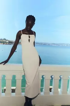Платье миди с вырезами и бантами ZARA, бежевый