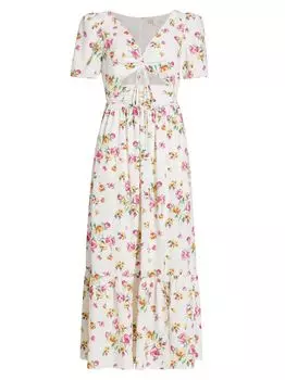 Платье-миди с вырезами и цветочным принтом Wayf, слоновая кость