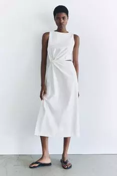 Платье миди с вырезами ZARA, экрю