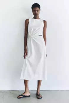 Платье миди с вырезами ZARA, экрю