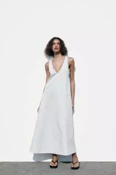 Платье миди с вырезами ZARA, светло-серый