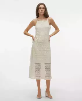 Платье миди с вырезанными бретелями, связанными крючком Vero Moda, белый