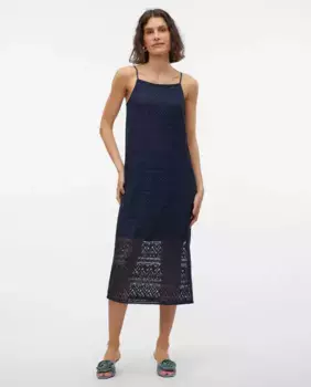 Платье миди с вырезанными бретелями, связанными крючком Vero Moda, темно-синий