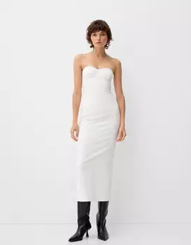 Платье миди с вырезом бандо Bershka, белый