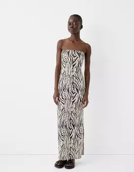 Платье миди с вырезом бандо Bershka, белый