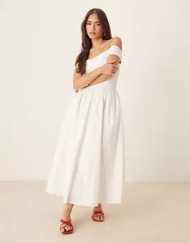 Платье-миди с вырезом-бардо Nobody's Child белого цвета