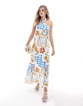 Платье миди с вырезом через шею и узлом в виде открытки ASOS DESIGN