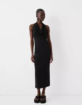 Платье миди с вырезом халтер Bershka, черный