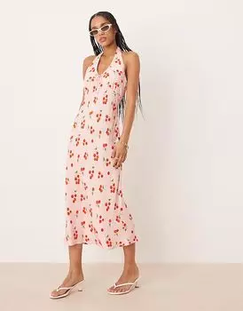Платье-миди с вырезом халтер от Nobody's Child Lyne с принтом розовых томатов