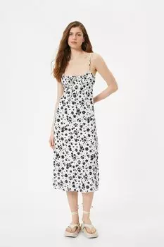 Платье миди с вырезом и цветочным принтом Koton, черный