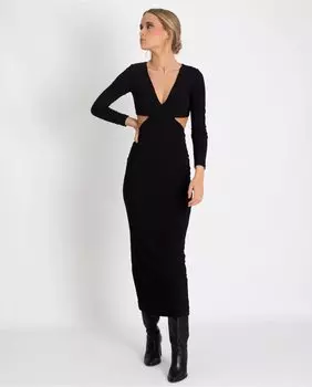 Платье миди с вырезом и длинными рукавами The-Are, черный