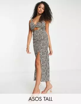 Платье миди с вырезом и леопардовым принтом ASOS DESIGN Tall