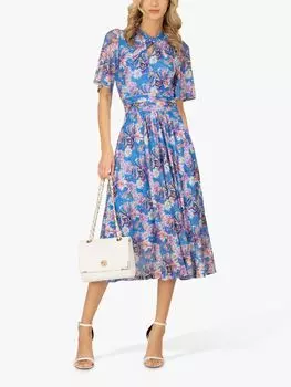 Платье миди с вырезом-капелькой и цветочным принтом Jolie Moi Danika, Королевский/Мульти